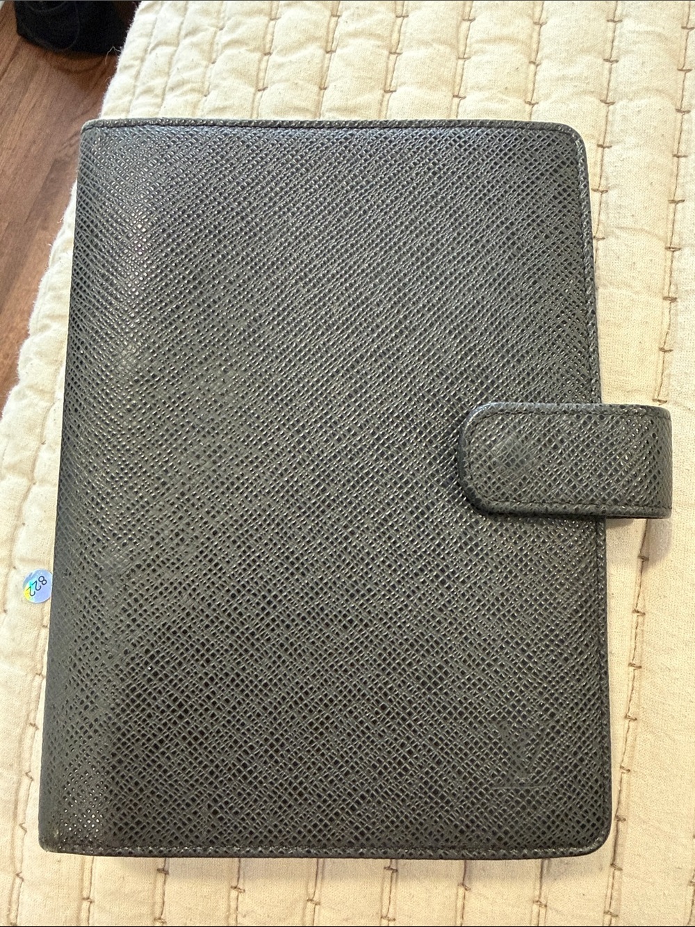 Louis Vuitton Black Textured Leather Tablet Folio with Snap Closure